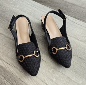 Black Slingback Block Heel Loafers with Gold Bit Detail Old Money size EU 36